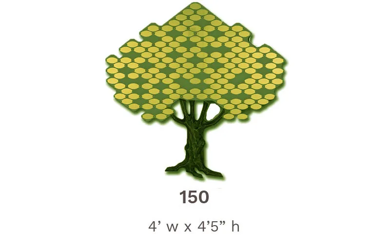 Futura Donor Tree Line configured for 150 leaves, with metal leaves arranged across an acrylic panel and a sculpted bronze trunk.