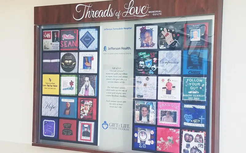B&D “Threads of Love” memorial donor wall for the Gift of Life organ donor program.