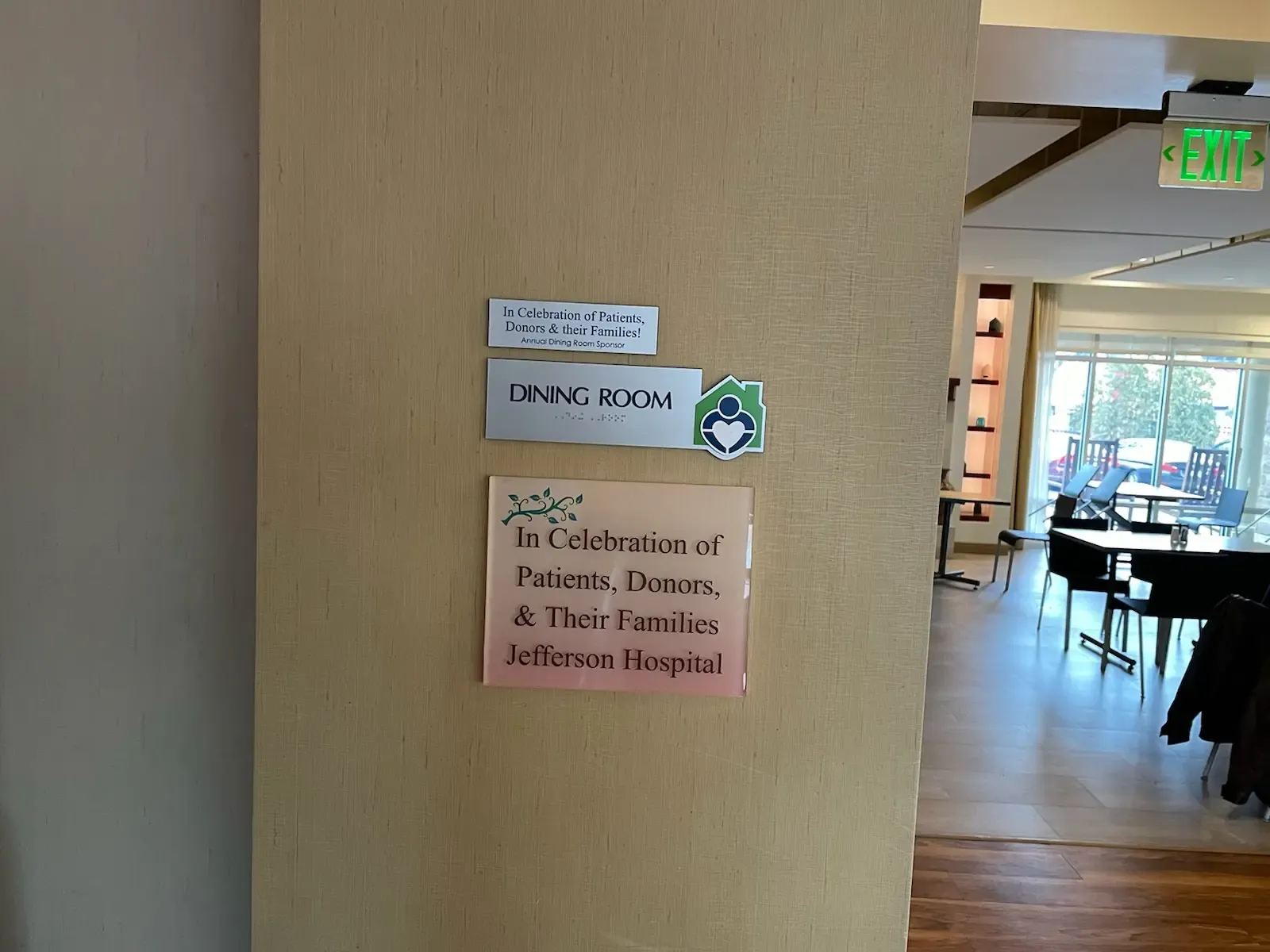 Gift of Life Family House room identification and dedication signage.