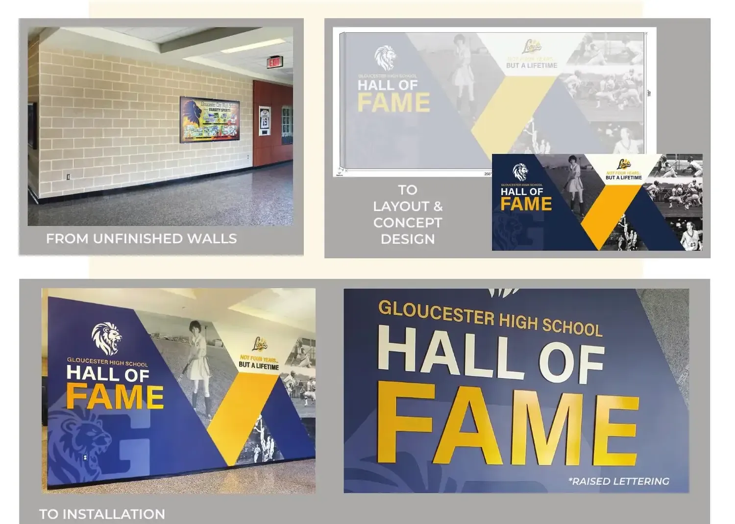Gloucester Hall of Fame display installed on the completed wall.