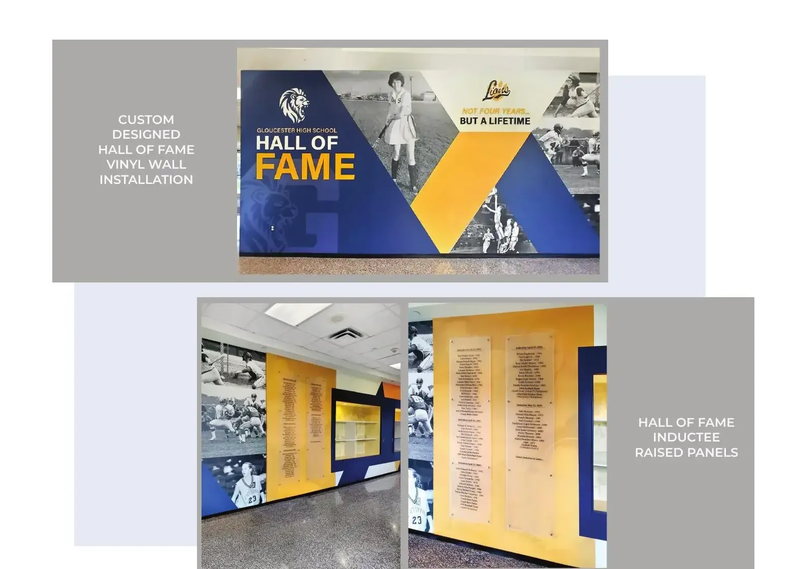 Gloucester City High School Hall of Fame — from blank corridor through completed environment.