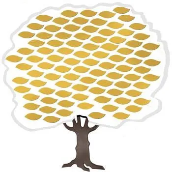 B&D 100 Leaf Donor Tree — an affordable donor recognition tree with gold brass leaves on a laser-cut acrylic background and wood trunk.