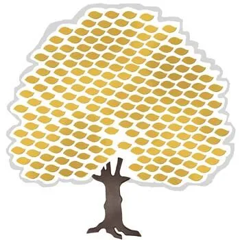 B&D 200 Leaf Donor Tree — an affordable donor recognition tree with gold brass leaves on a laser-cut acrylic background and wood trunk.